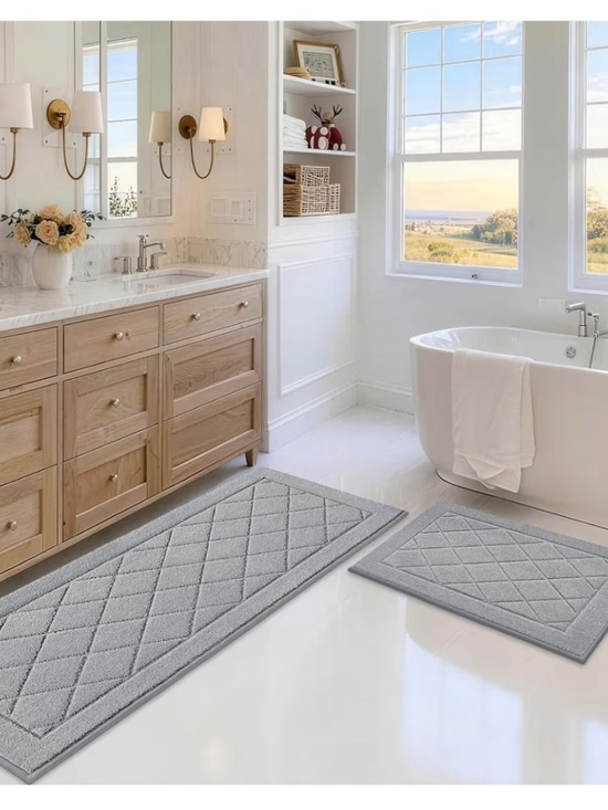 Other - Diamond Pattern Non-Slip Rugs, Self Adhesive - Set of 2 - Light Gray